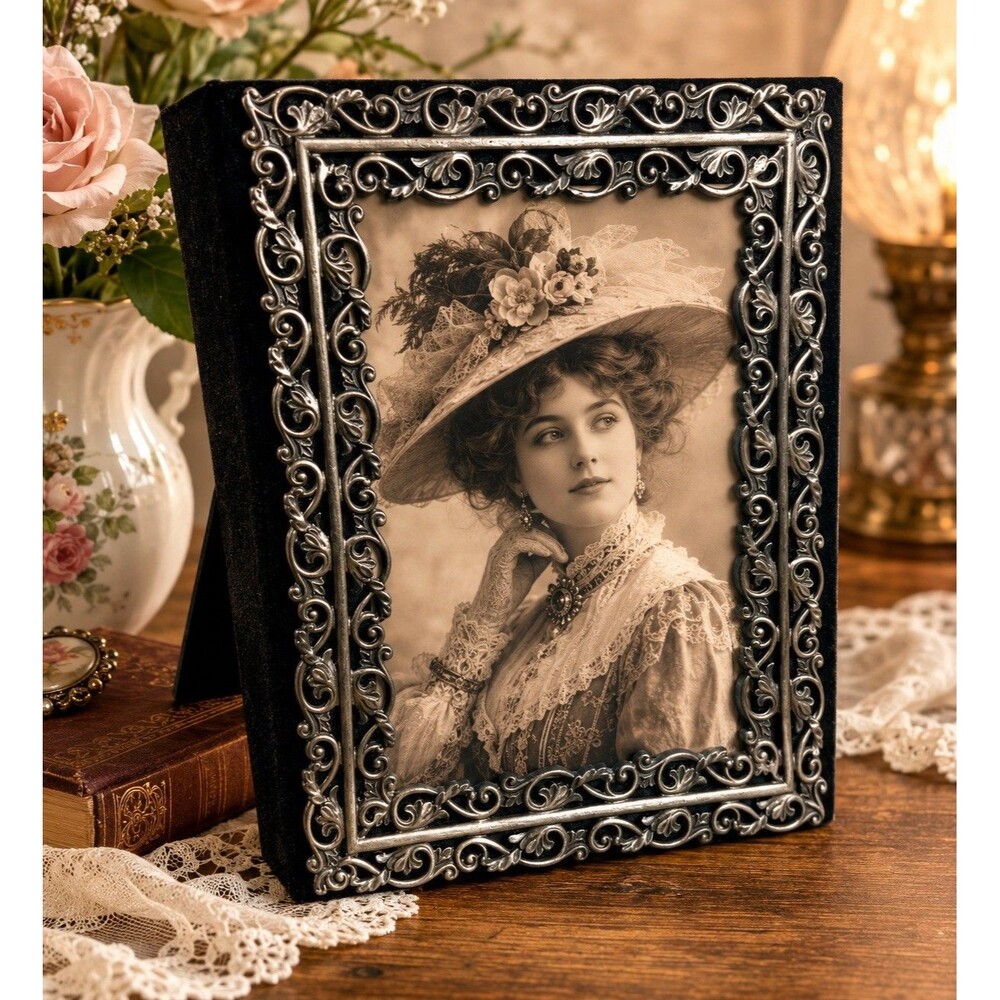 Vtg Jennifer Moore 4x6 Photo Album Frame Ornate Scroll Metal Cover Memory Holder